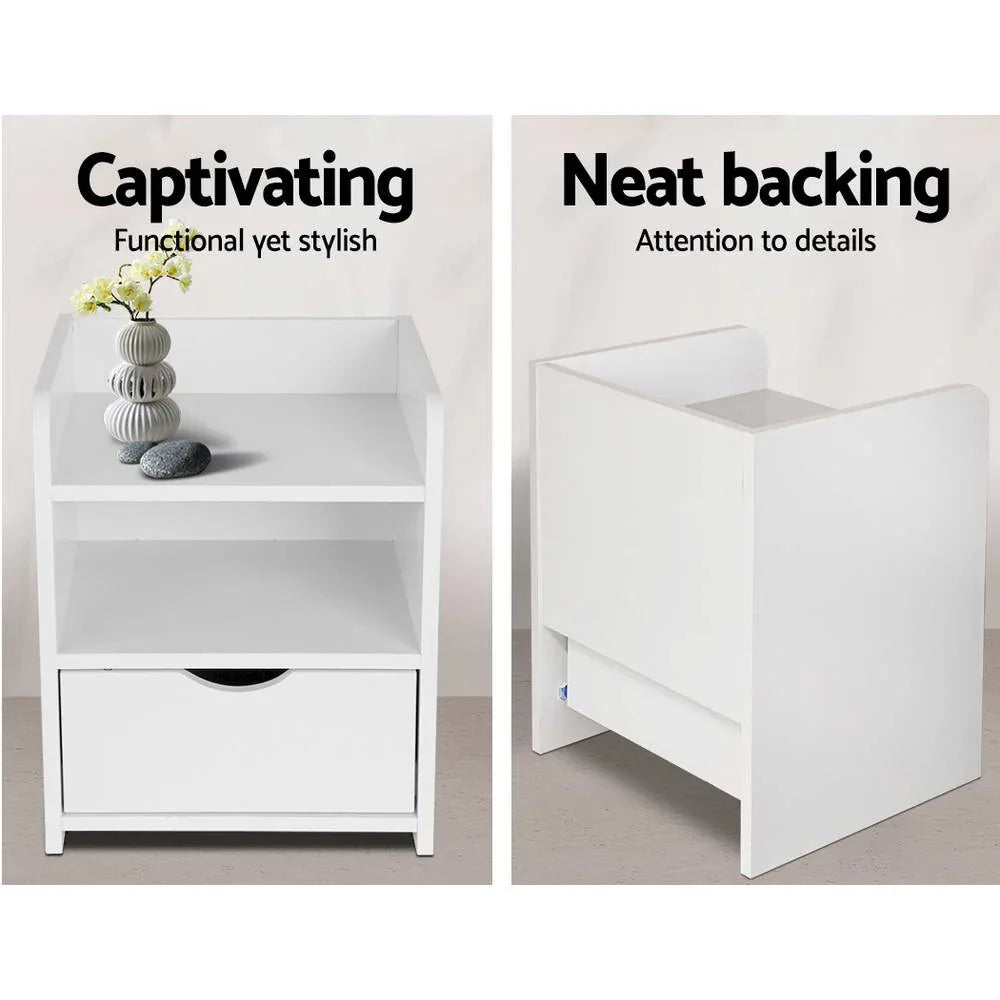 Artiss Bedside Table 1 Drawer with Shelf - FARA White - Mekamart Australia