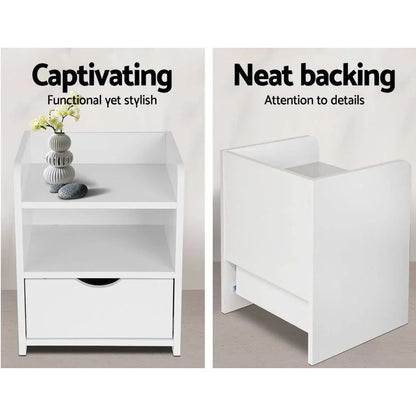 Artiss Bedside Table 1 Drawer with Shelf - FARA White - Mekamart Australia