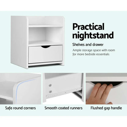 Artiss Bedside Table 1 Drawer with Shelf - FARA White - Mekamart Australia