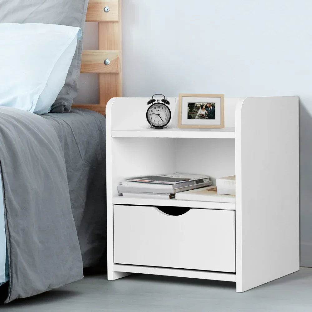 Artiss Bedside Table 1 Drawer with Shelf - FARA White - Mekamart Australia