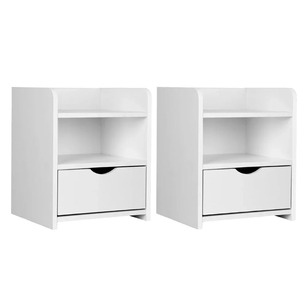 Artiss 2X Bedside Table 1 Drawer with Shelf - FARA White - Mekamart Australia