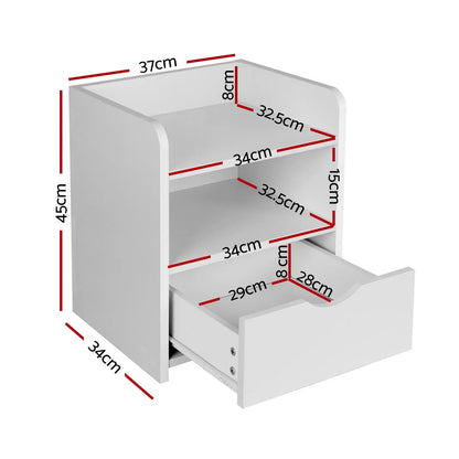 Artiss 2X Bedside Table 1 Drawer with Shelf - FARA White - Mekamart Australia