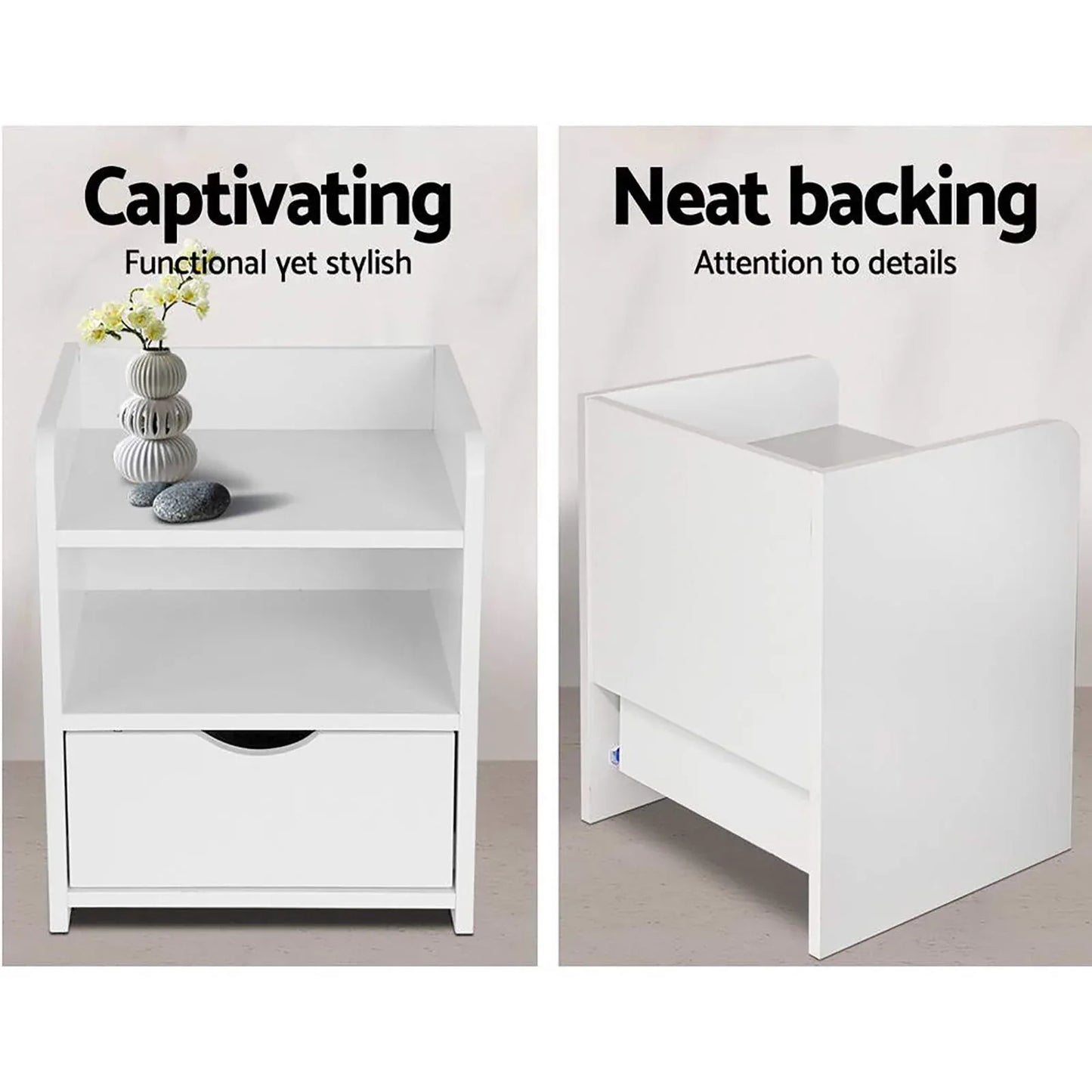 Artiss 2X Bedside Table 1 Drawer with Shelf - FARA White - Mekamart Australia