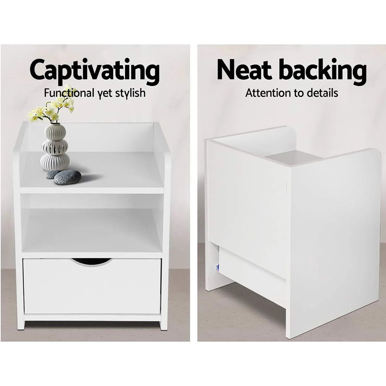 Artiss 2X Bedside Table 1 Drawer with Shelf - FARA White - Mekamart Australia