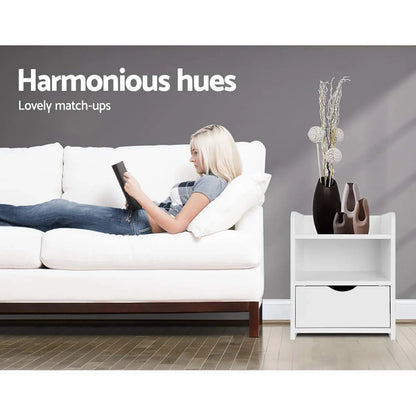 Artiss 2X Bedside Table 1 Drawer with Shelf - FARA White - Mekamart Australia