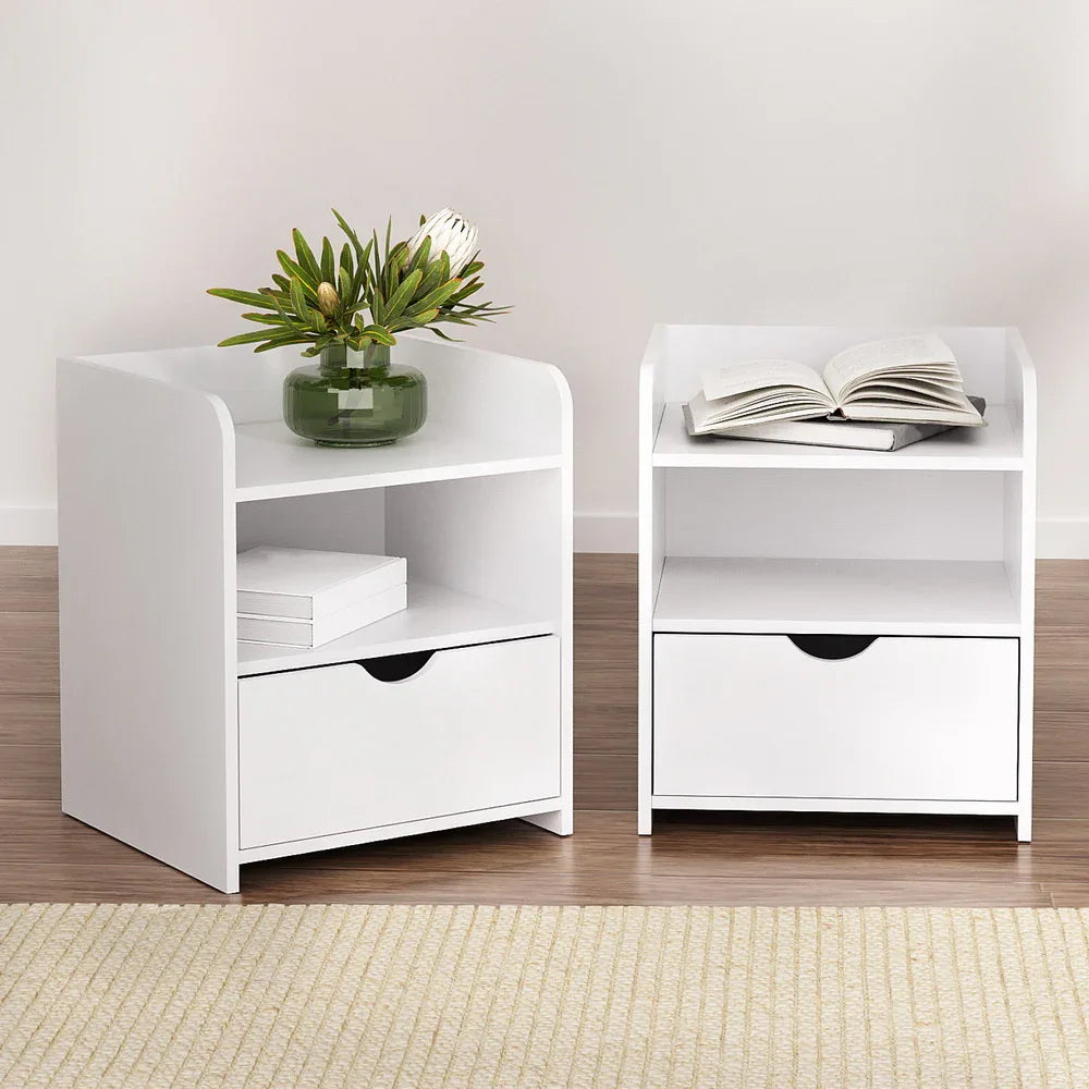 Artiss 2X Bedside Table 1 Drawer with Shelf - FARA White - Mekamart Australia