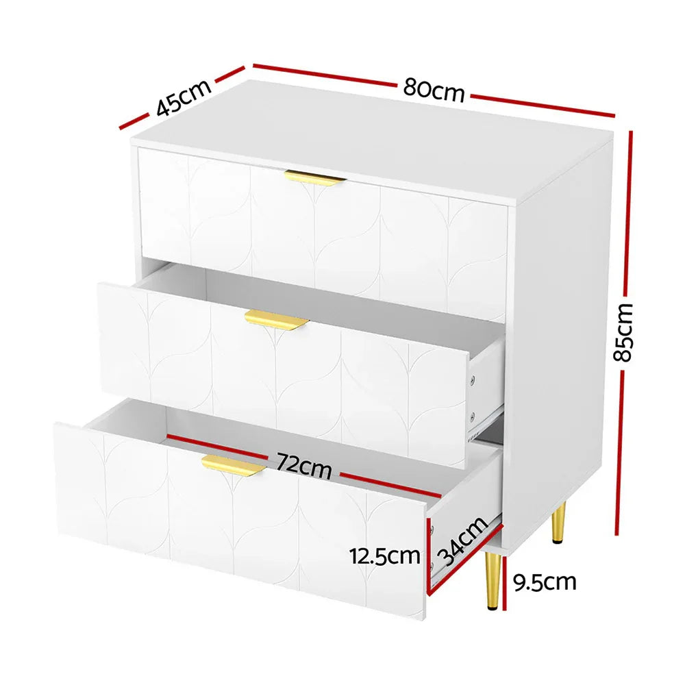 Artiss 3 Chest of Drawers Lowboy Cabinet White - Mekamart Australia