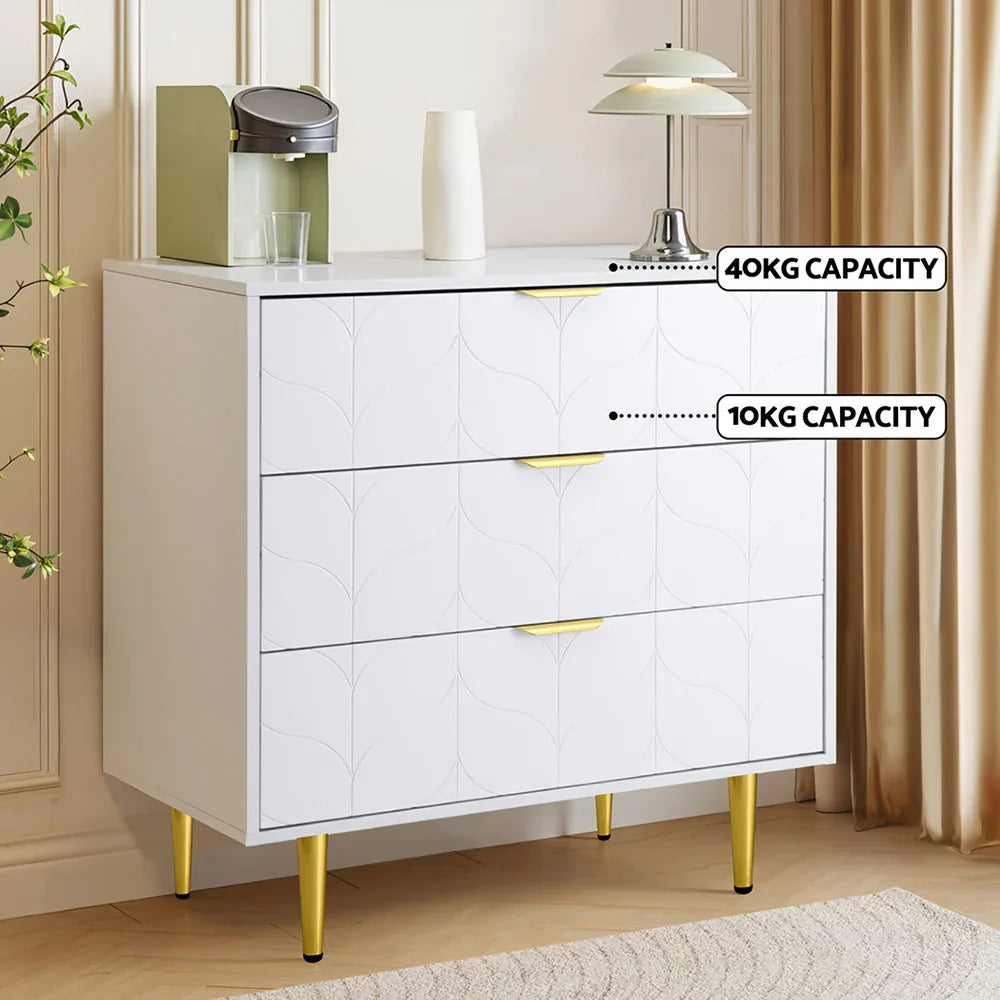 Artiss 3 Chest of Drawers Lowboy Cabinet White - Mekamart Australia