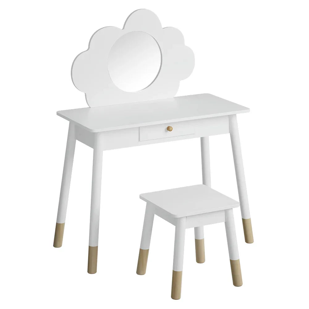 Keezi Kids Dressing Table Chair Set Vanity Makeup Wooden Leg Mirror Drawer - Mekamart Australia