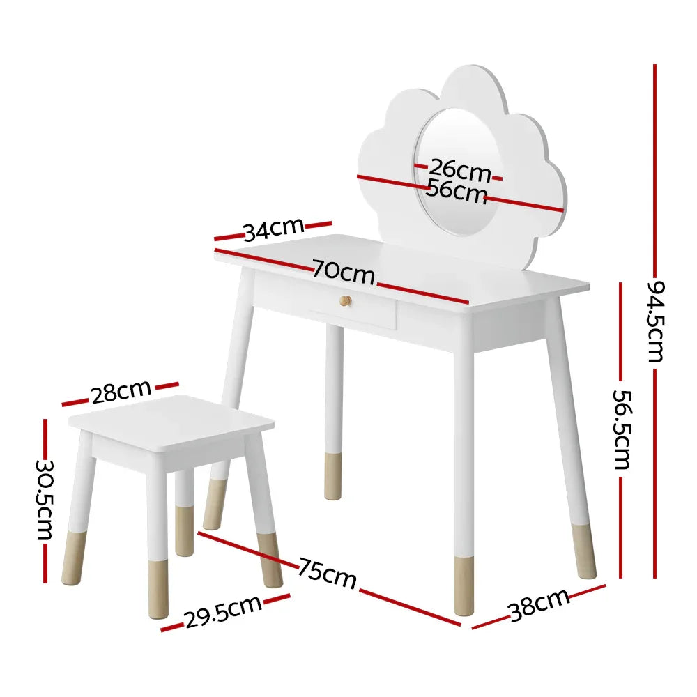 Keezi Kids Dressing Table Chair Set Vanity Makeup Wooden Leg Mirror Drawer - Mekamart Australia