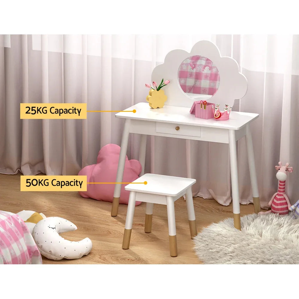 Keezi Kids Dressing Table Chair Set Vanity Makeup Wooden Leg Mirror Drawer - Mekamart Australia