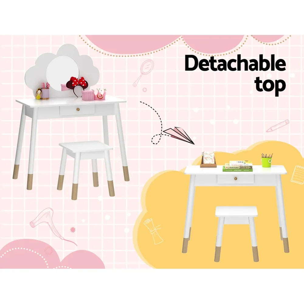 Keezi Kids Dressing Table Chair Set Vanity Makeup Wooden Leg Mirror Drawer - Mekamart Australia