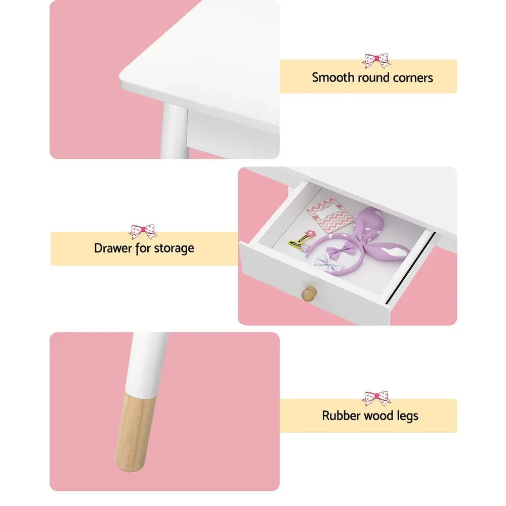 Keezi Kids Dressing Table Chair Set Vanity Makeup Wooden Leg Mirror Drawer - Mekamart Australia