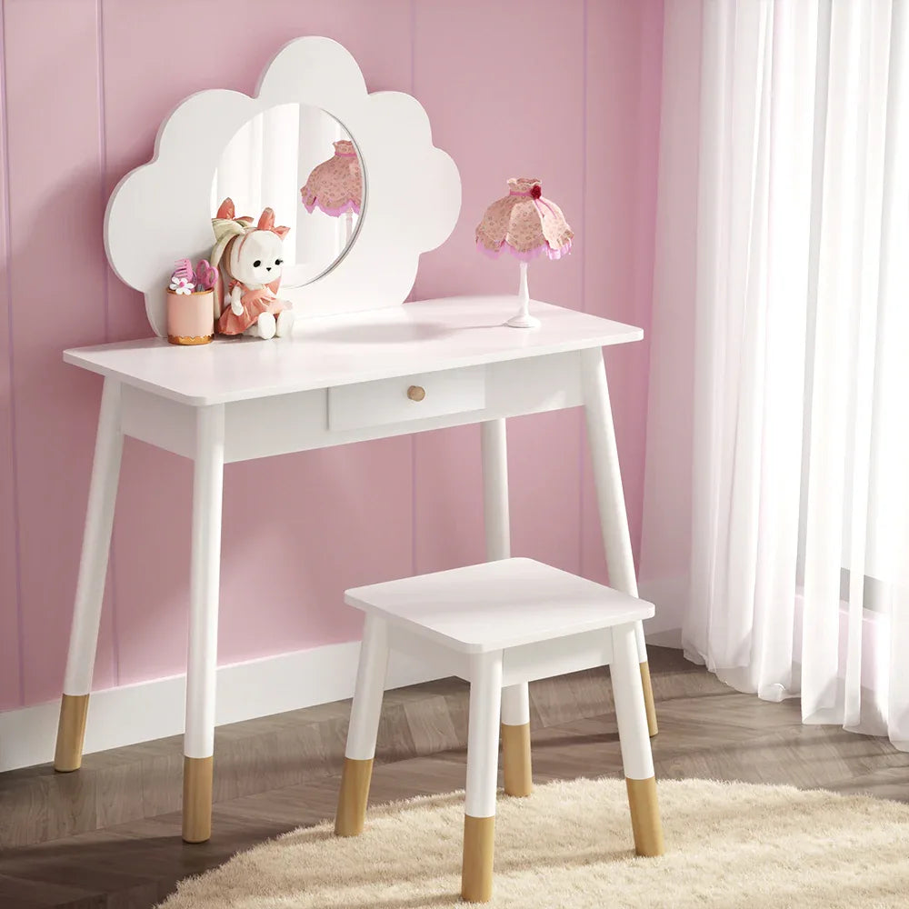 Keezi Kids Dressing Table Chair Set Vanity Makeup Wooden Leg Mirror Drawer - Mekamart Australia