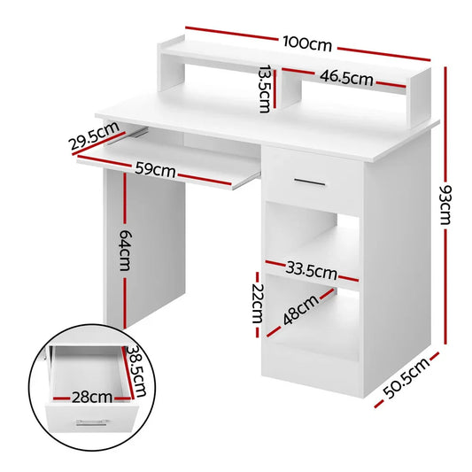 Artiss Computer Desk Shelf Drawer Cabinet White 100CM - Mekamart Australia