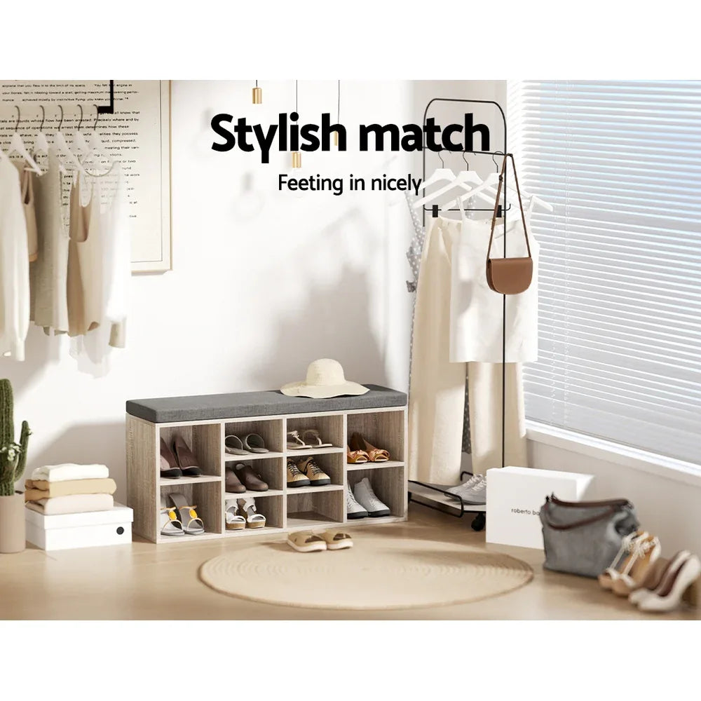 Artiss Shoe Rack Cabinet Shoe Bench Fabric Seat Pine BOA - Mekamart Australia