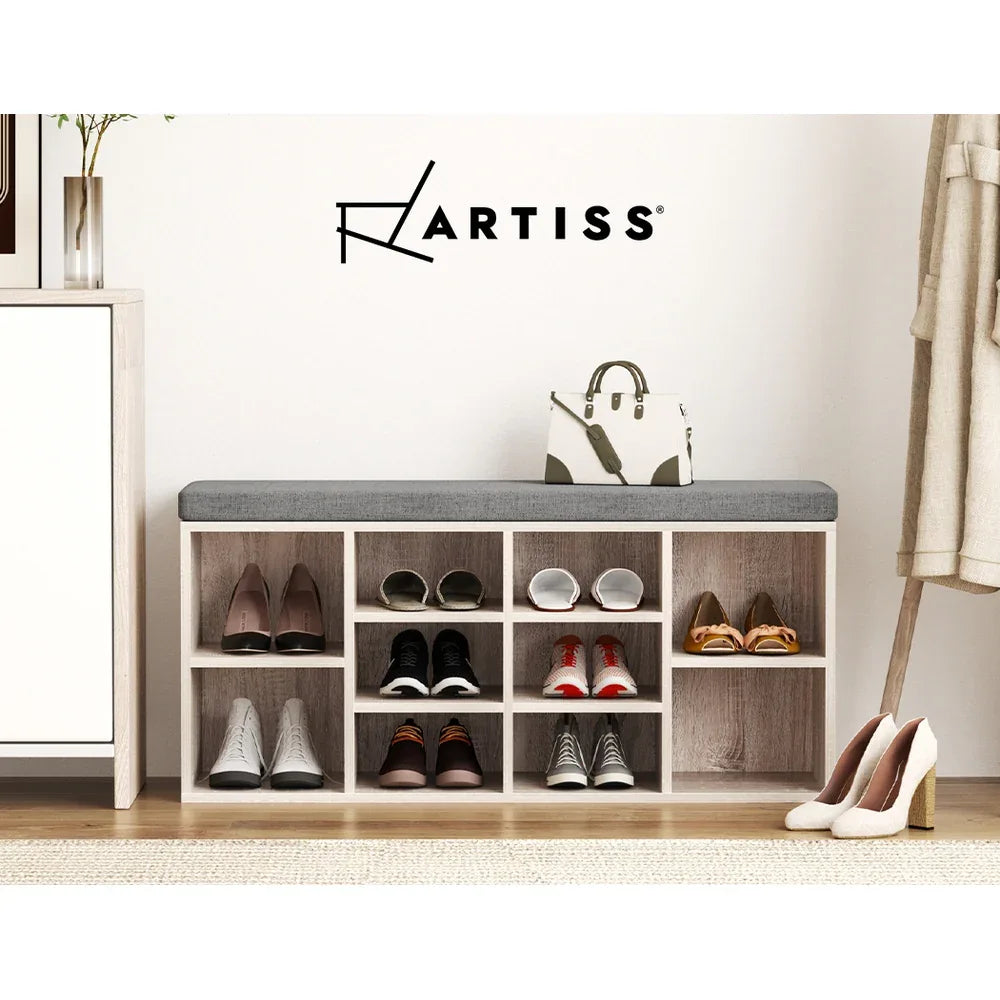 Artiss Shoe Rack Cabinet Shoe Bench Fabric Seat Pine BOA - Mekamart Australia