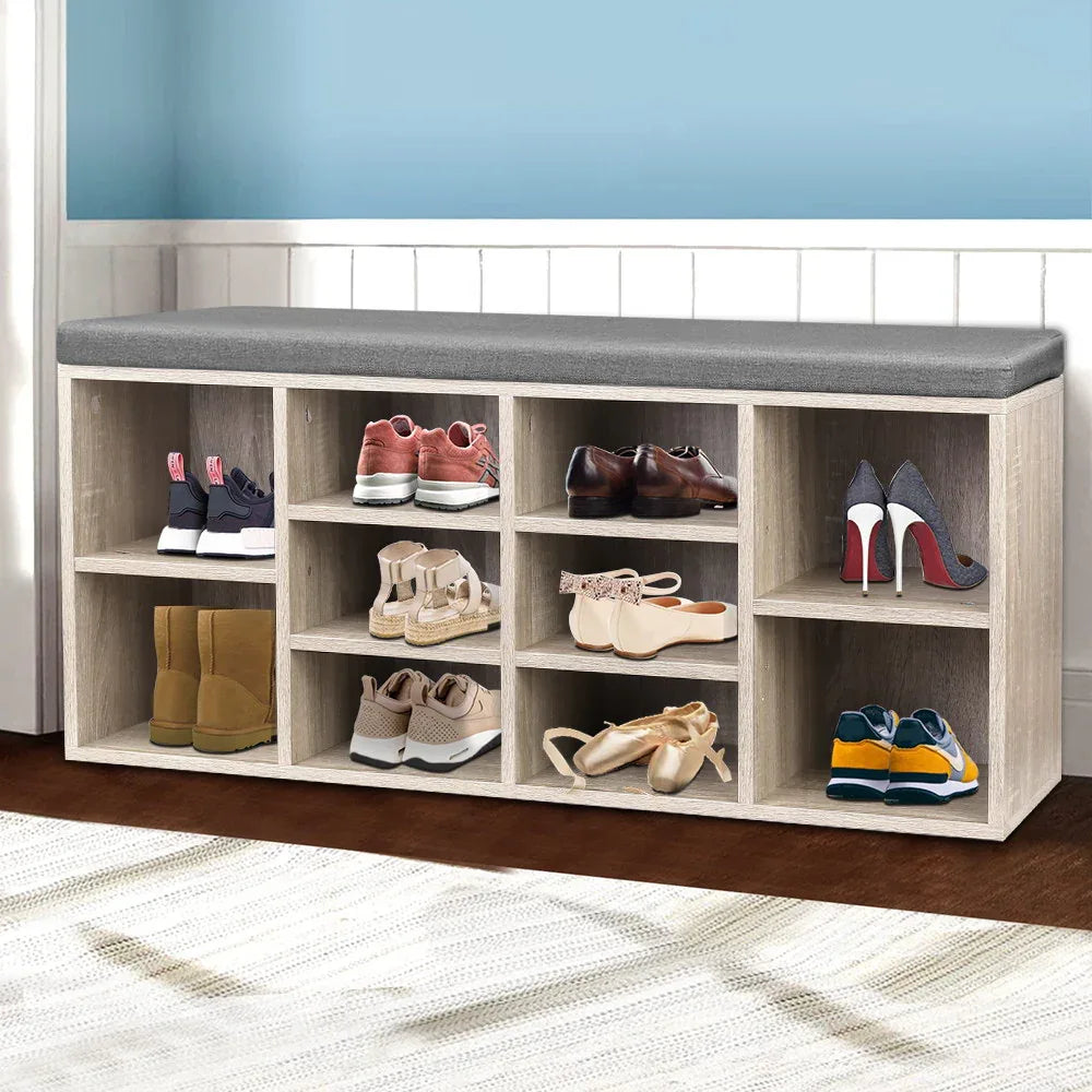 Artiss Shoe Rack Cabinet Shoe Bench Fabric Seat Pine BOA - Mekamart Australia