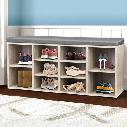 Artiss Shoe Rack Cabinet Shoe Bench Fabric Seat Pine BOA - Mekamart Australia