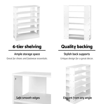 Artiss Shoe Rack Cabinet 30 Pairs 6-Tier Shelf White - Mekamart Australia