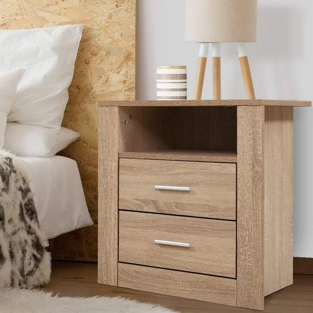 Artiss Bedside Table 2 Drawers with Shelf - TARA Oak - Mekamart Australia