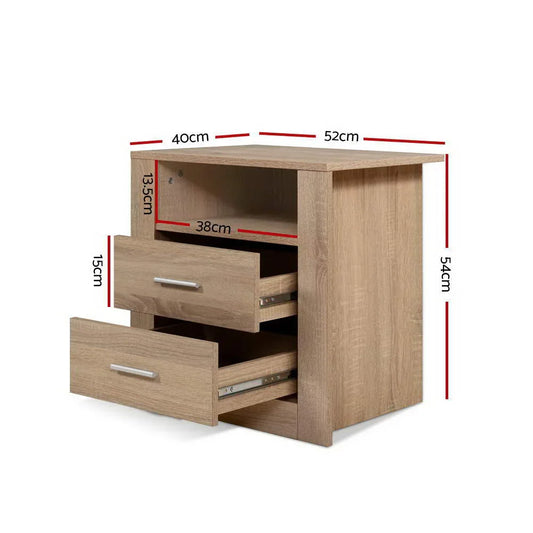 Artiss Bedside Table 2 Drawers with Shelf - TARA Oak - Mekamart Australia