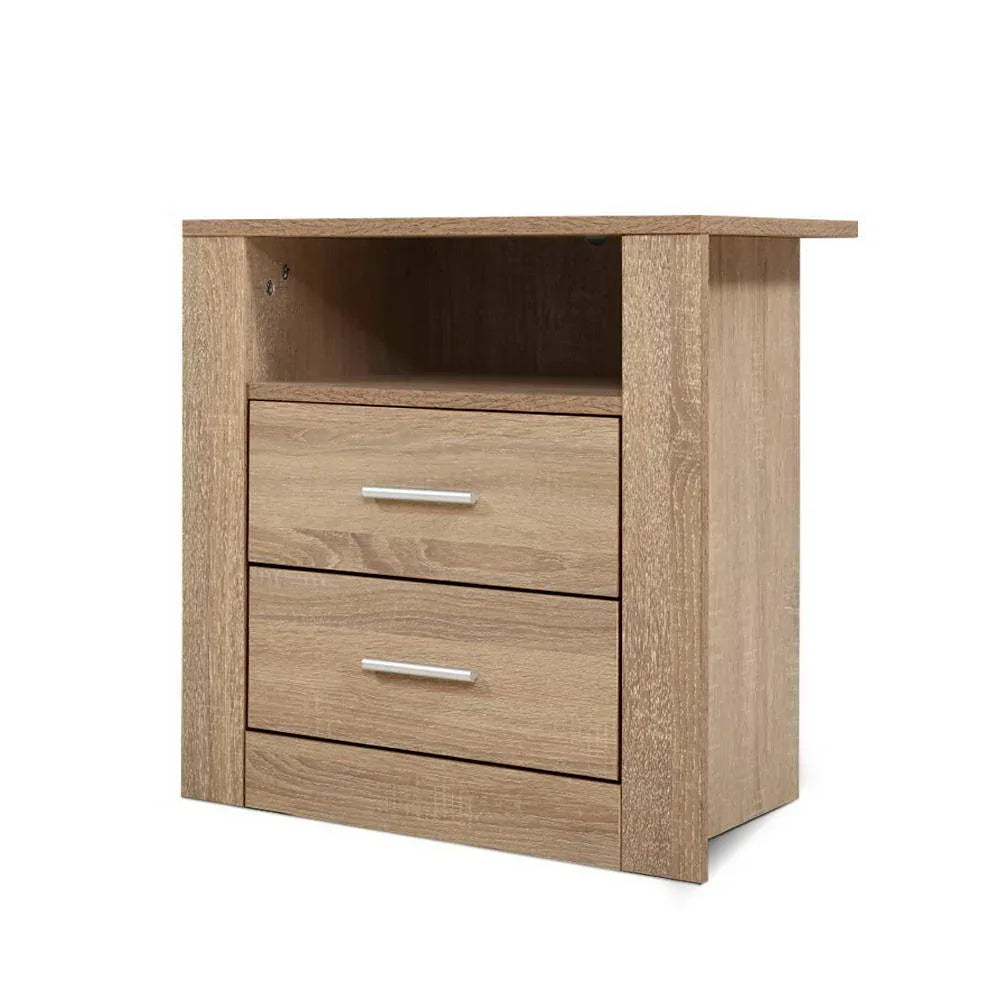 Artiss Bedside Table 2 Drawers with Shelf - TARA Oak - Mekamart Australia