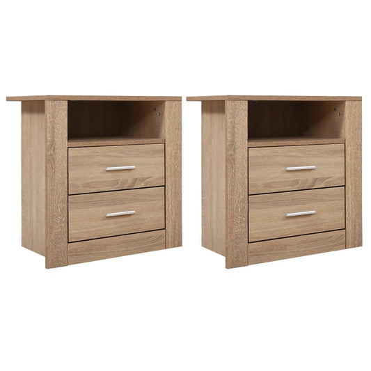 Artiss 2X Bedside Table 2 Drawers with Shelf - TARA Oak - Mekamart Australia