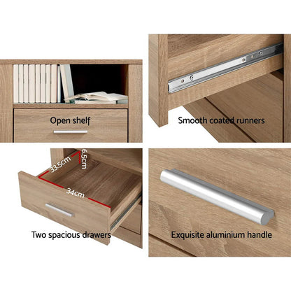 Artiss 2X Bedside Table 2 Drawers with Shelf - TARA Oak - Mekamart Australia
