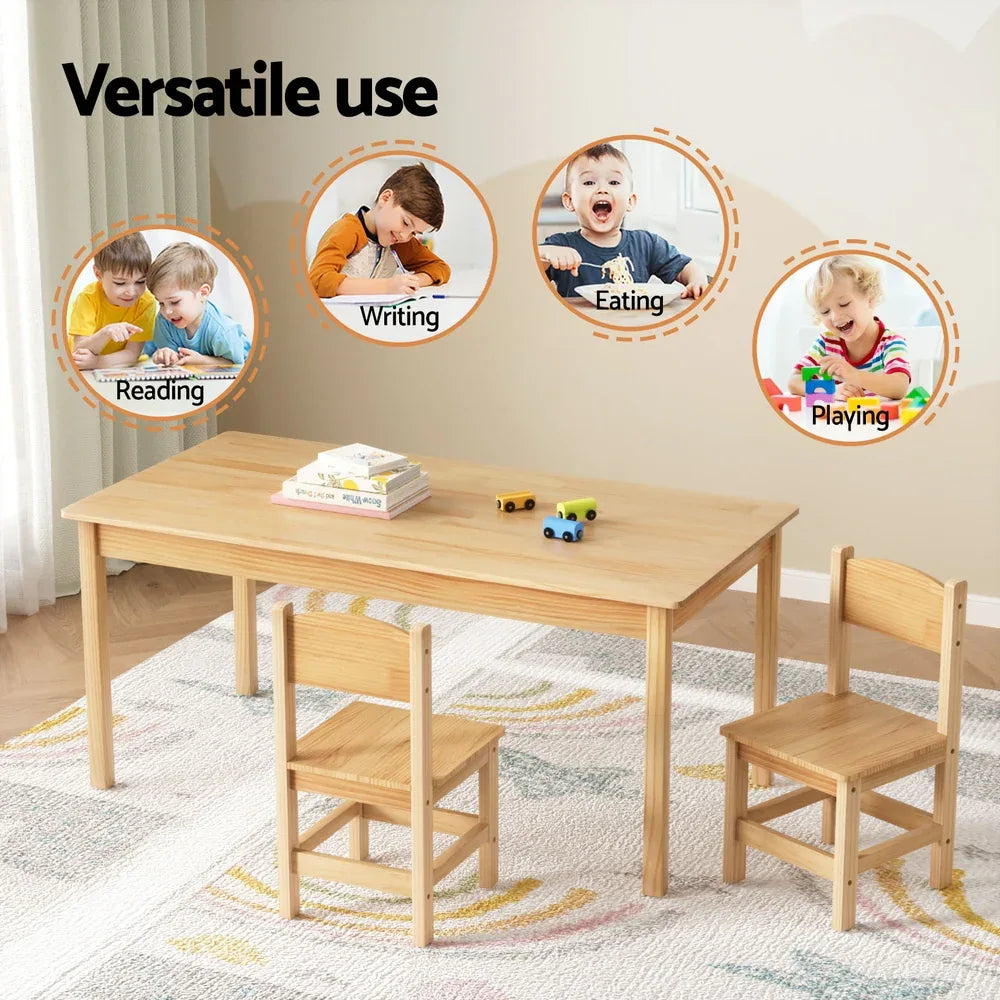1 Keezi Kids Table and 2 Chairs Set Pinewood - Mekamart Australia