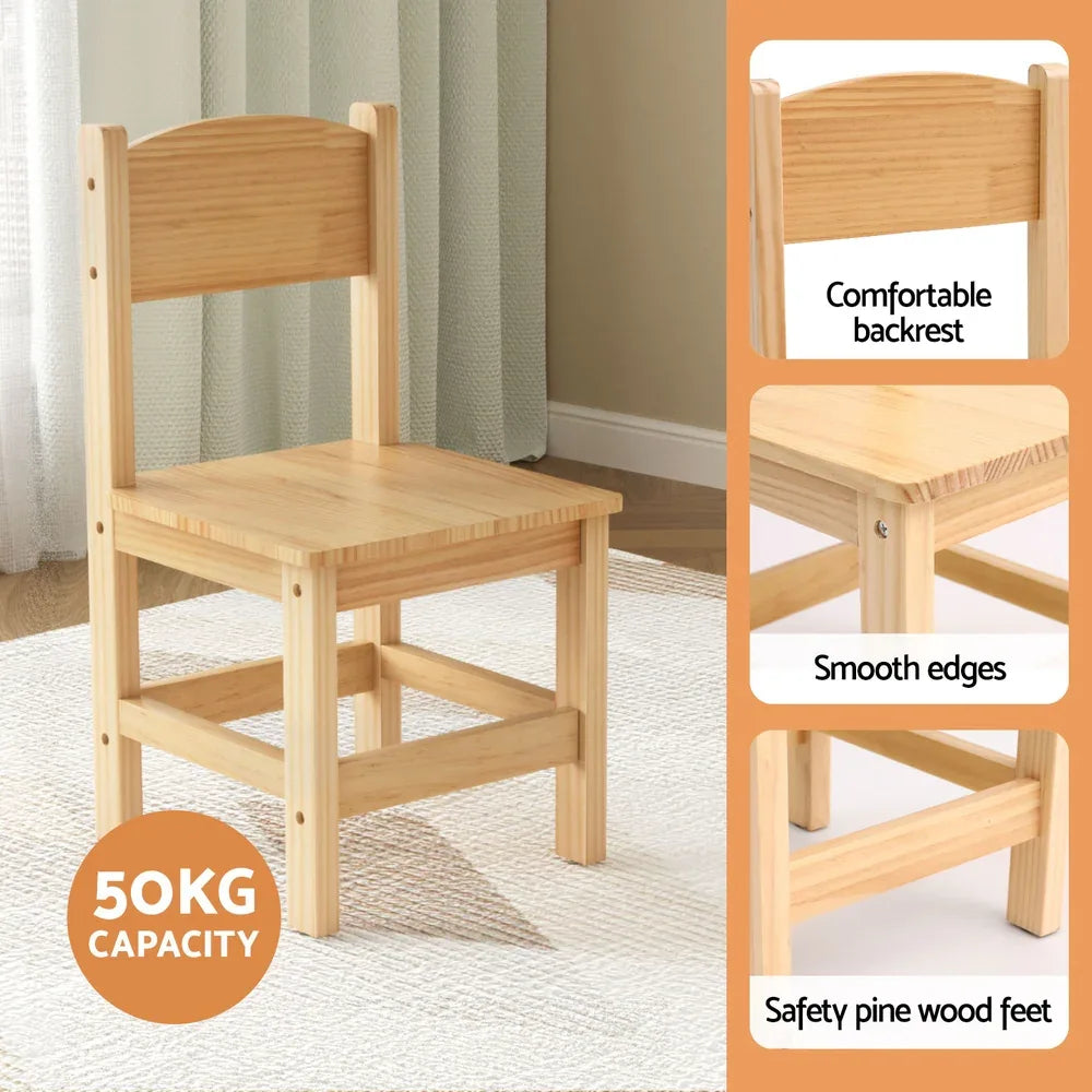 1 Keezi Kids Table and 2 Chairs Set Pinewood - Mekamart Australia