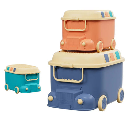 Keezi 3PCS Toy Storage Box Cute Car Toy Container Kids Toys Organiser Snack Boxes - Mekamart Australia