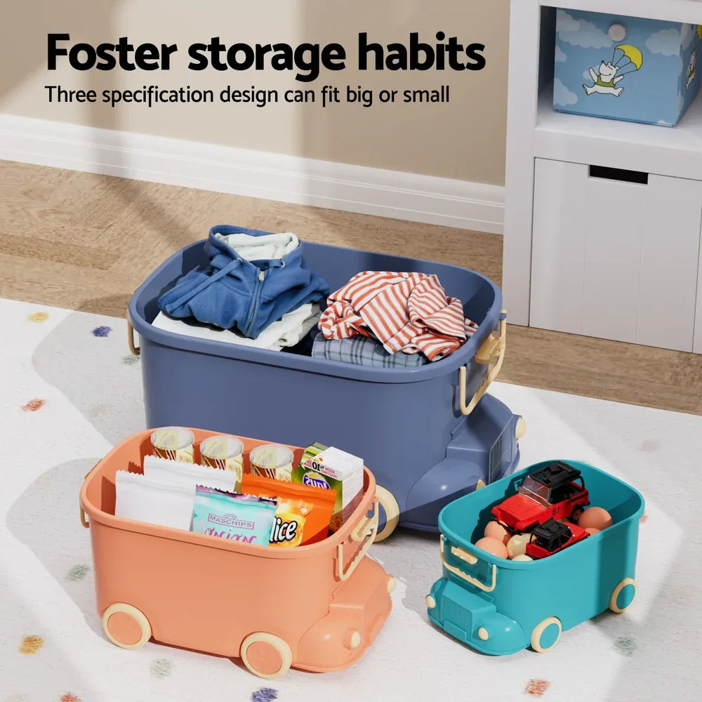 Keezi 3PCS Toy Storage Box Cute Car Toy Container Kids Toys Organiser Snack Boxes - Mekamart Australia