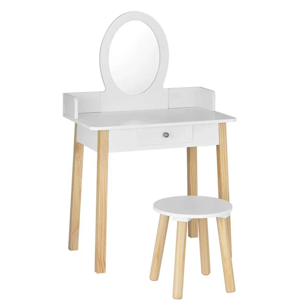 Keezi Kids Dressing Table Chair Set Wooden Leg Vanity Makeup Drawer Mirror - Mekamart Australia