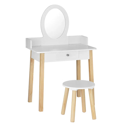 Keezi Kids Dressing Table Chair Set Wooden Leg Vanity Makeup Drawer Mirror - Mekamart Australia