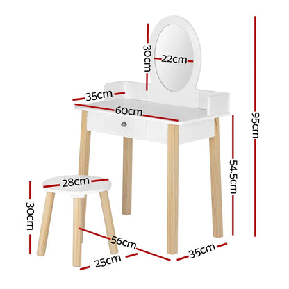 Keezi Kids Dressing Table Chair Set Wooden Leg Vanity Makeup Drawer Mirror - Mekamart Australia
