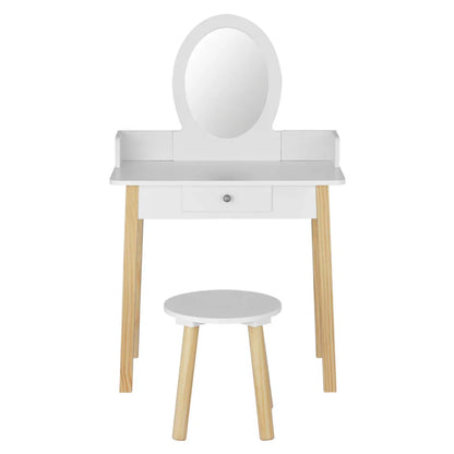 Keezi Kids Dressing Table Chair Set Wooden Leg Vanity Makeup Drawer Mirror - Mekamart Australia