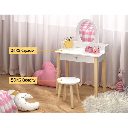 Keezi Kids Dressing Table Chair Set Wooden Leg Vanity Makeup Drawer Mirror - Mekamart Australia