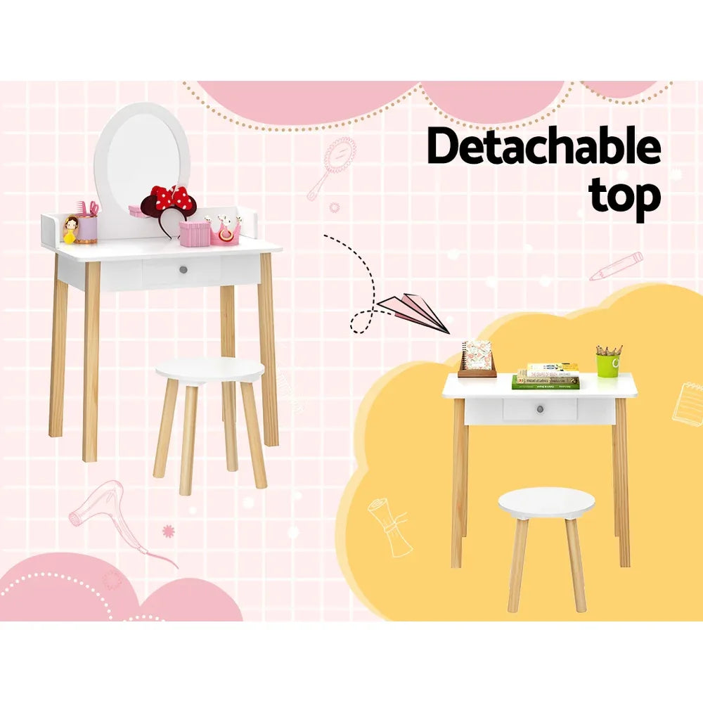 Keezi Kids Dressing Table Chair Set Wooden Leg Vanity Makeup Drawer Mirror - Mekamart Australia