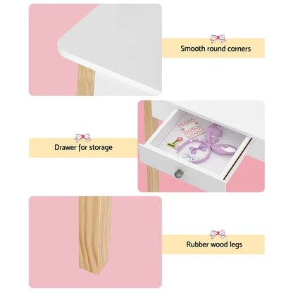 Keezi Kids Dressing Table Chair Set Wooden Leg Vanity Makeup Drawer Mirror - Mekamart Australia