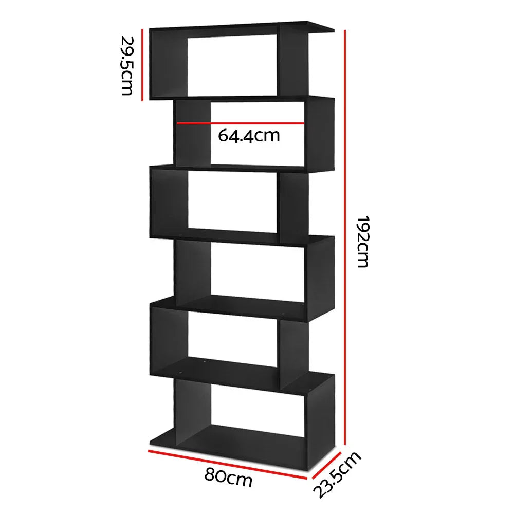 Artiss Bookshelf 6 Tiers - RIVA Black - Mekamart Australia