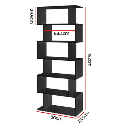 Artiss Bookshelf 6 Tiers - RIVA Black - Mekamart Australia