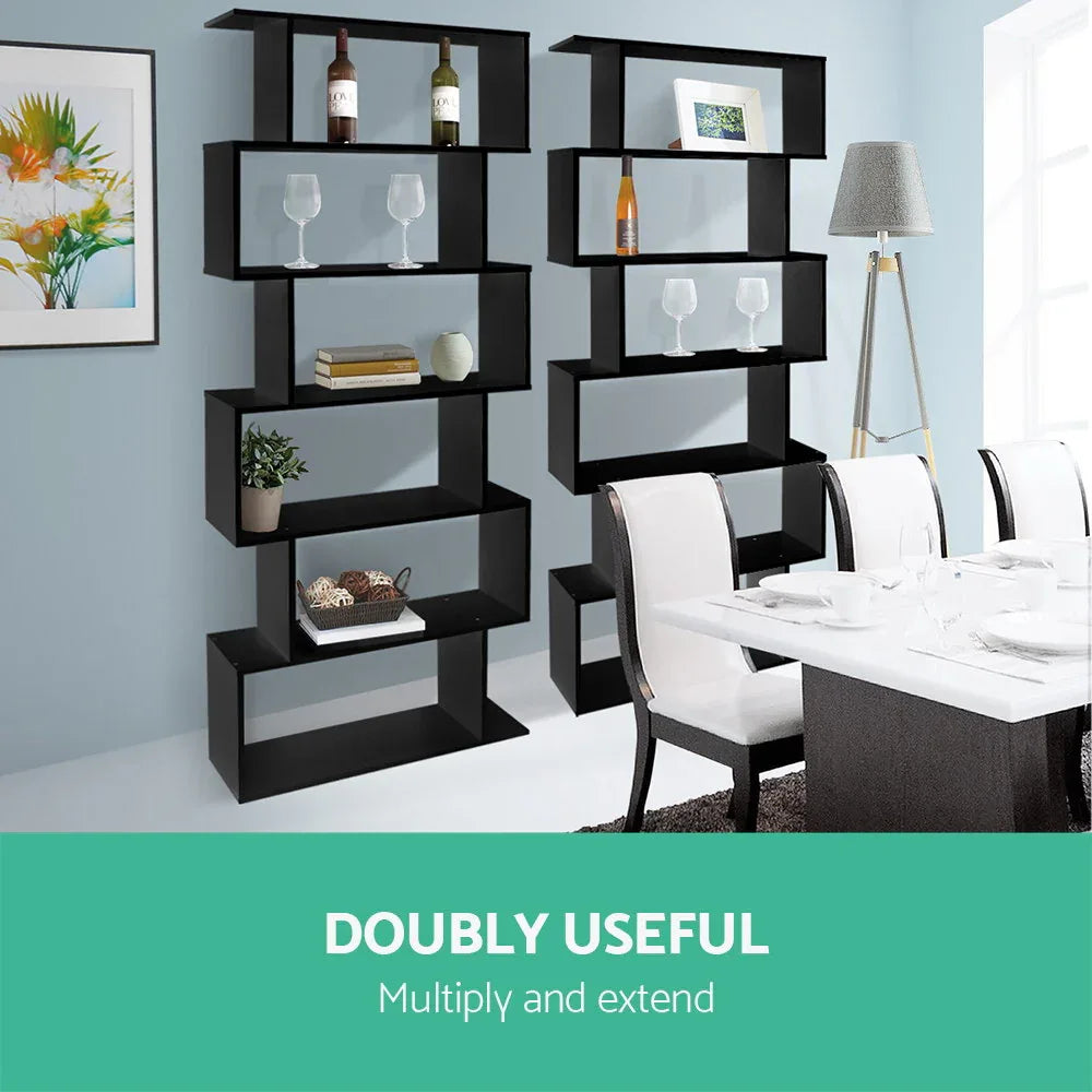 Artiss Bookshelf 6 Tiers - RIVA Black - Mekamart Australia