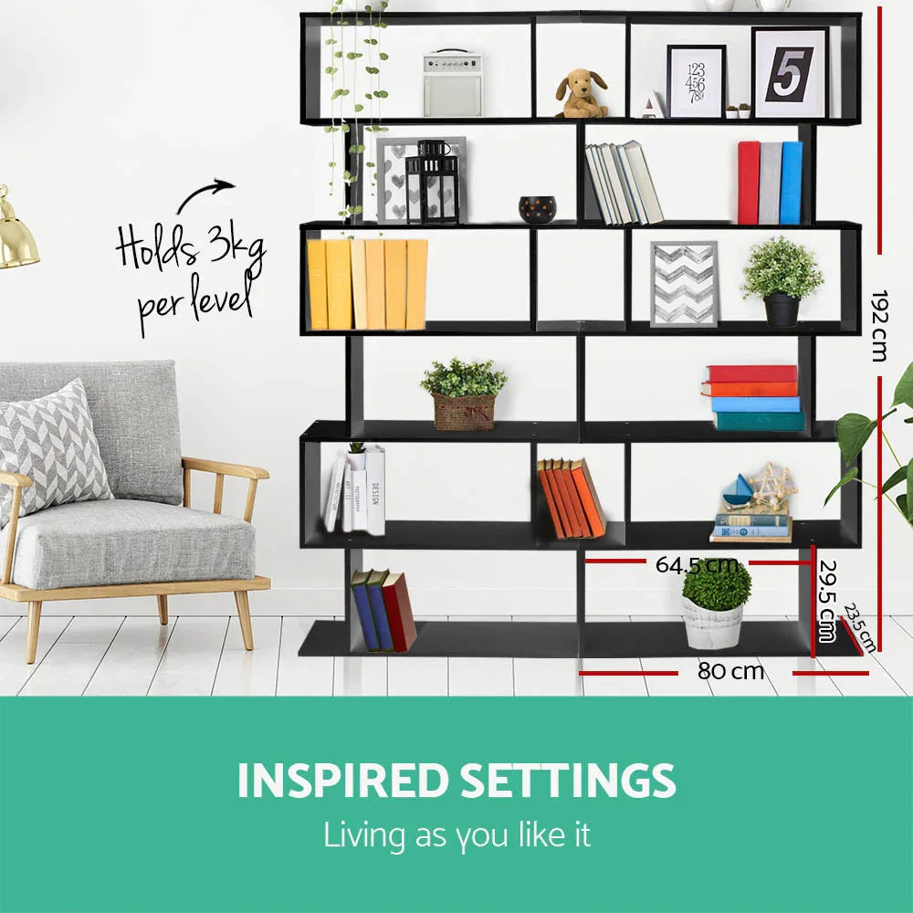 Artiss Bookshelf 6 Tiers - RIVA Black - Mekamart Australia