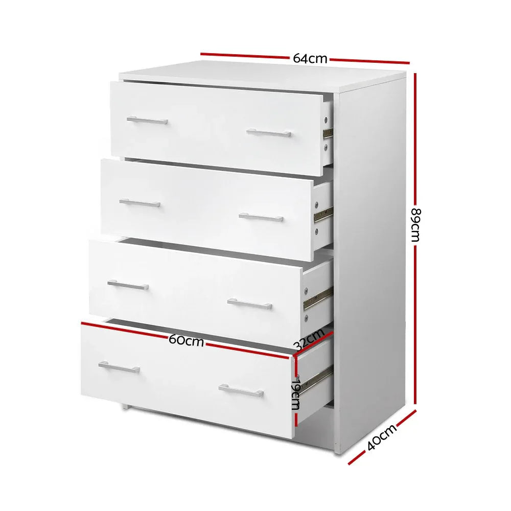 Artiss 4 Chest of Drawers - ANDES White - Mekamart Australia