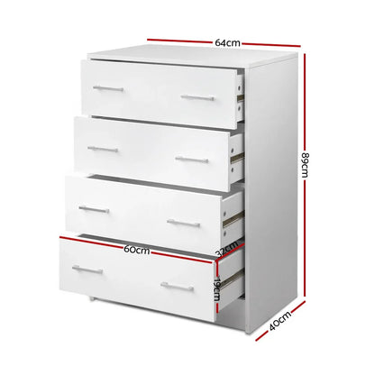 Artiss 4 Chest of Drawers - ANDES White - Mekamart Australia