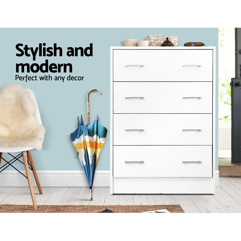 Artiss 4 Chest of Drawers - ANDES White - Mekamart Australia