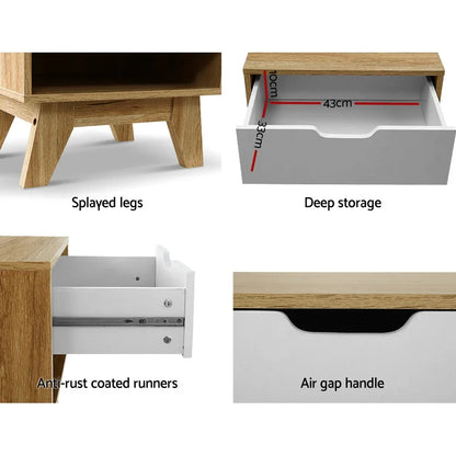 Artiss Bedside Table 1 Drawer with Shelf - IKER White & Oak - Mekamart Australia
