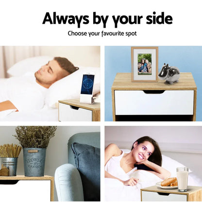 Artiss Bedside Table 1 Drawer with Shelf - IKER White & Oak - Mekamart Australia