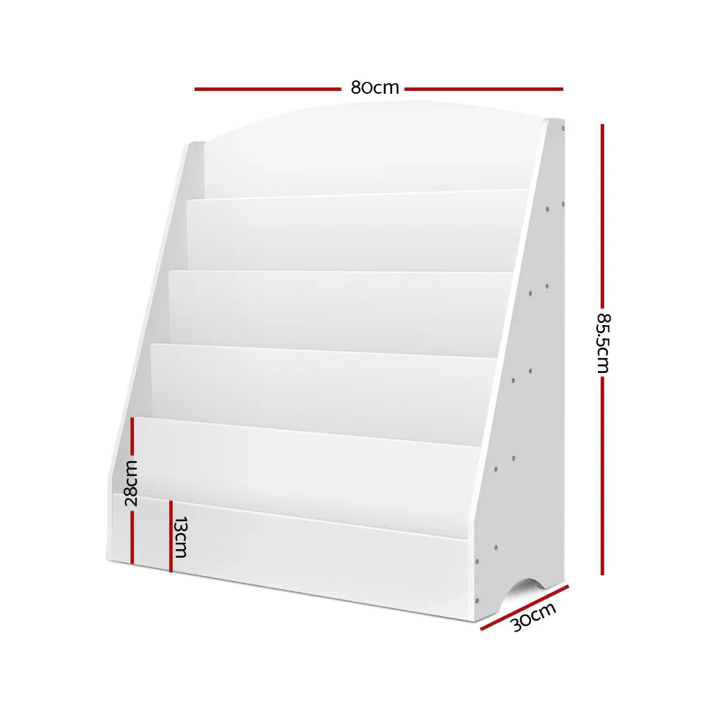 Keezi 5 Tiers Kids Bookshelf Magazine Shelf Organiser Bookcase Display Rack White - Mekamart Australia